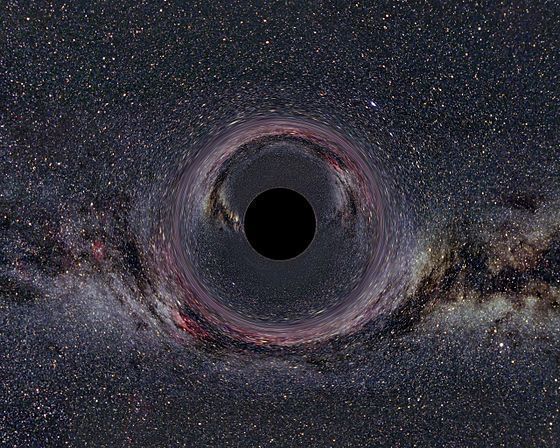 Schwarzes Loch vor dem Hintergrund der Milchstraße (Simulation) 