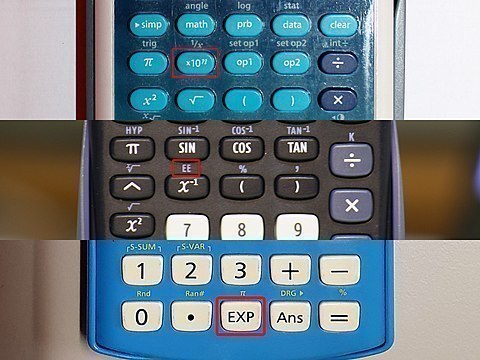 Taste für die E-Notation auf üblichen Taschenrechnern 