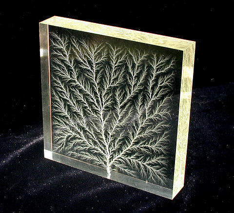 Spuren eines dielektrischen Durchschlags in Plexiglas 
