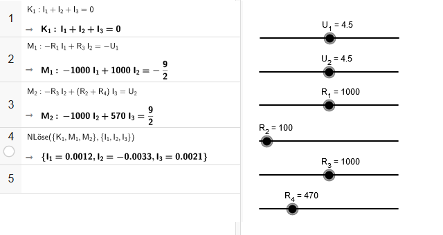 Lösung des Gleichungssystems mit GeoGebra CAS 
