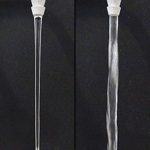 laminare (links) und turbulente Strömung (rechts) 