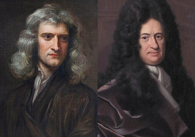 Isaac Newton (links) und Gottfried Wilhelm Leibniz (rechts) 