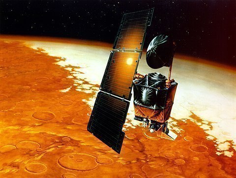 Mars Climate Orbiter über dem Mars (künstlerische Darstellung) 