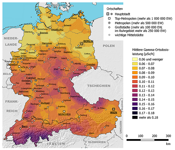 Mittlere jährliche natürliche Strahlenexposition in Deutschland, Österreich und der Schweiz 