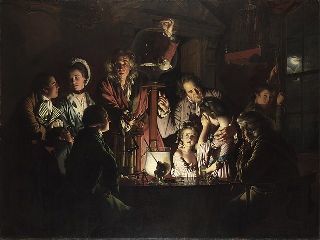 Durchführung eines Vakuumpumpen-Experiments von Robert Boyle (1768) 