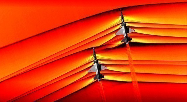 Schlierenfotografie bei einem Überschallflug 
